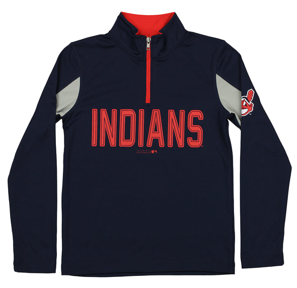 Outerstuff MLB Youth Cleveland Indians 1/4 Zip Performance Long Sleeve Top, Navy