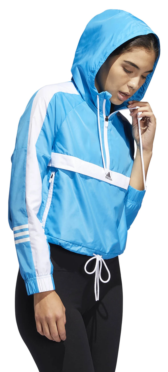 Adidas Women's Half-Zip ID Pullover Windbreader Jacket, Shock Cyan