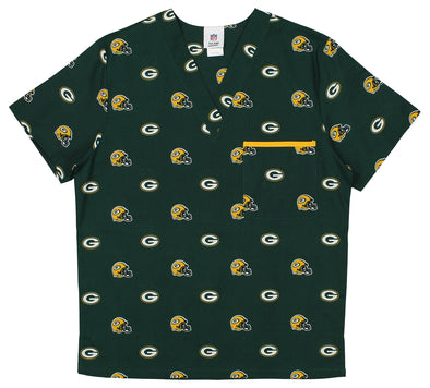 Fabrique Innovations NFL Unisex Green Bay Packers Repeat Logo Scrub Top