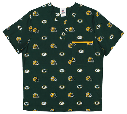 Fabrique Innovations NFL Unisex Green Bay Packers Repeat Logo Scrub Top