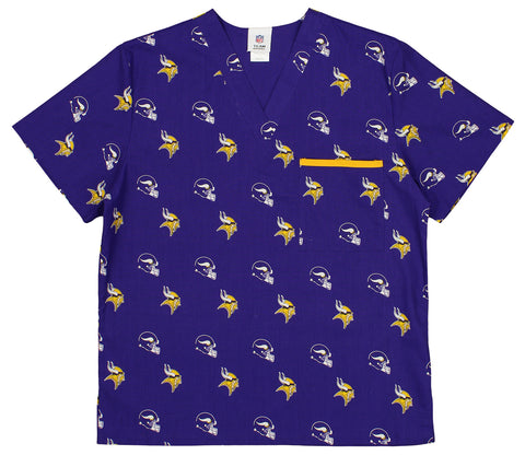 Fabrique Innovations NFL Unisex Minnesota Vikings Repeat Team Logo Scrub Top