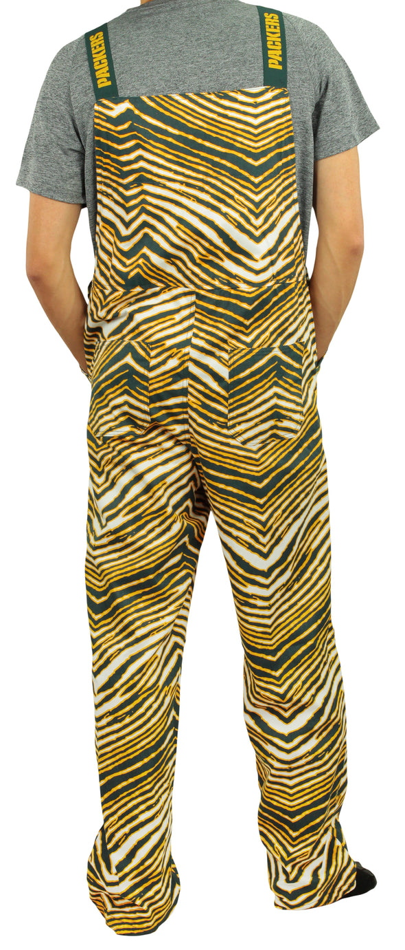 Zubaz NFL Men's Green Bay Packers Zebra Printed Team Bib Overalls