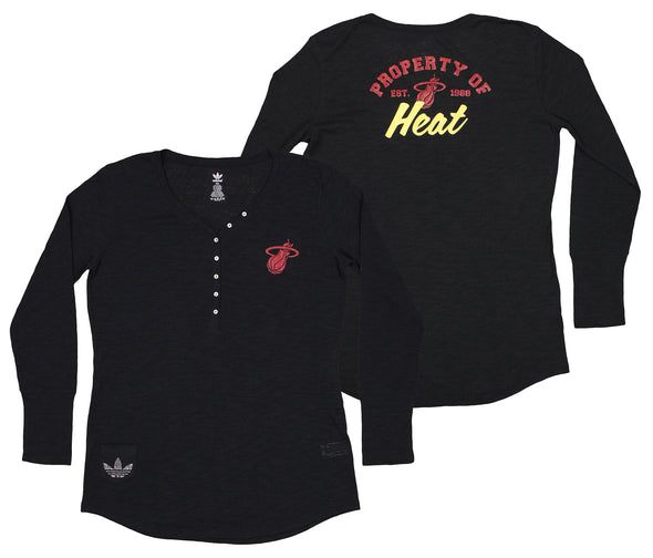 Adidas Miami Heat NBA Women's Sweetheart Henley Long Sleeve Shirt, Black