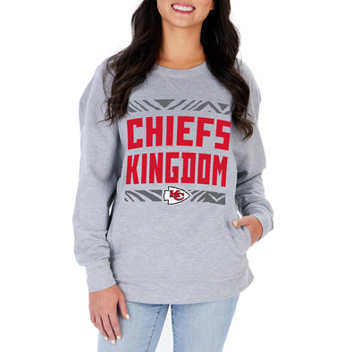 Zubaz NFL Women's Kansas City Chiefs Heather Gray Crewneck Sweatshirt