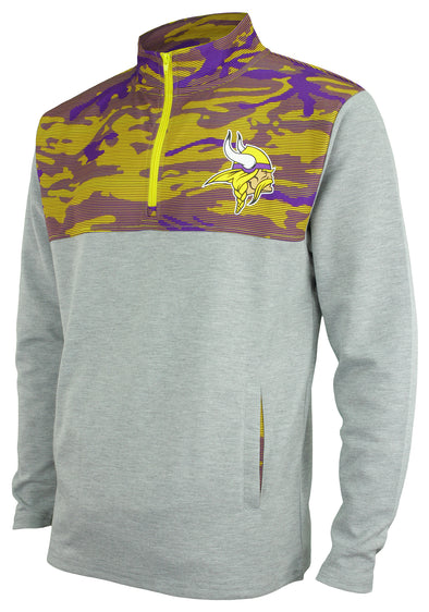 Zubaz NFL Men's Minnesota Vikings 1/4 Zip Fleece Pullover With Camo Lines