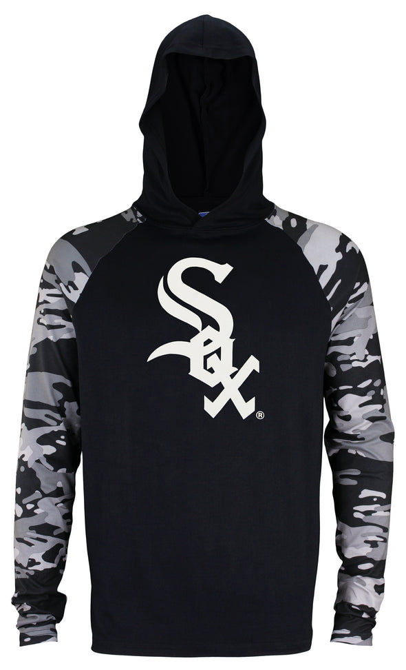 Zubaz MLB Men's Chicago White Sox Solid Black Tonal Camo Sleeves Hooded Shirt