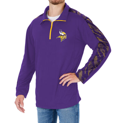 Zubaz NFL Men's Minnesota Vikings Elevated Viper Print Accent 1/4 Zip Pullover