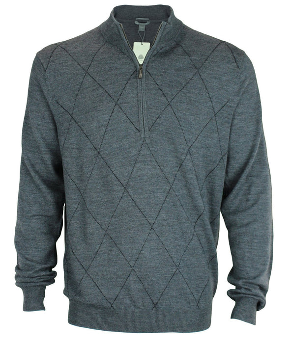 Ashworth Men's Diamond Merino Wool Half Zip Pullover Golf Sweater, Several Colors