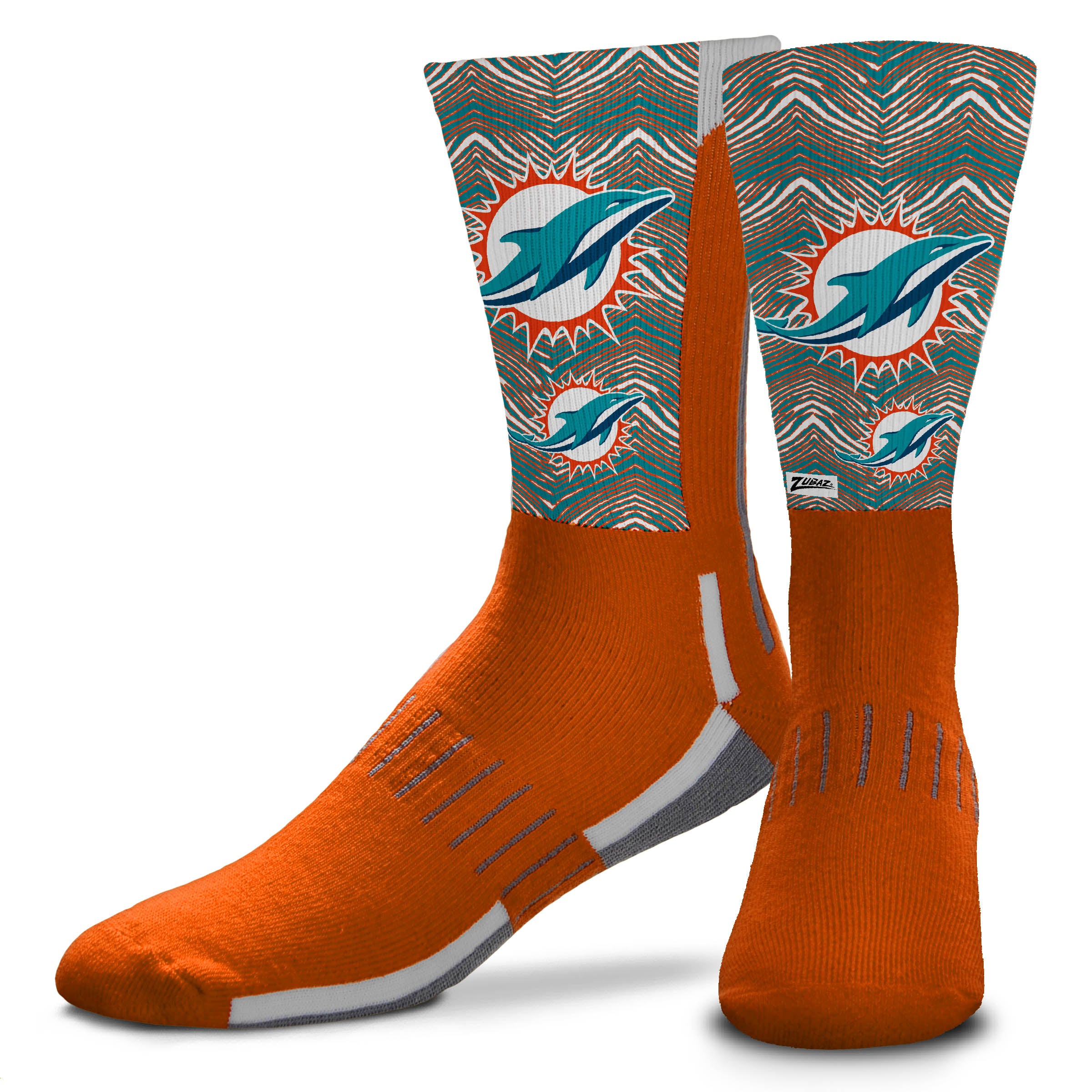 Zubaz Miami Dolphins NFL Adult Phenom Curve Crew Socks – Fanletic