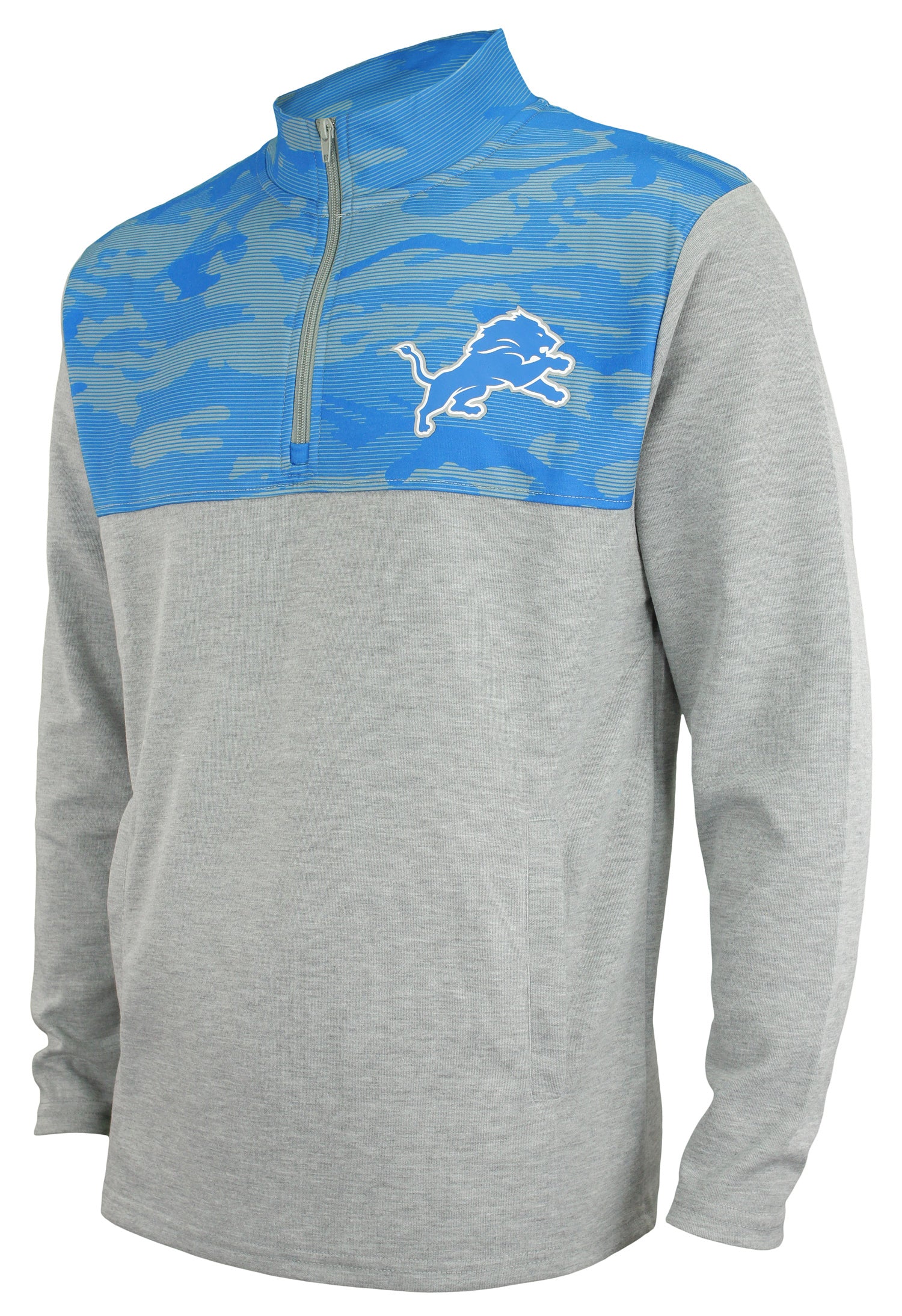 Zubaz Detroit Lions Gray Camo Lines Quarter Zip, Extra Large