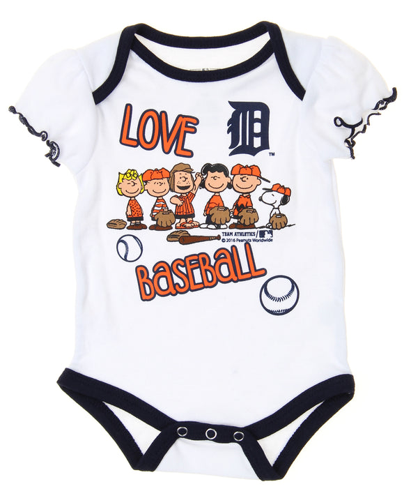 MLB Infants Detroit Tigers Peanuts Love Baseball Creeper, White