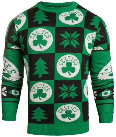 Klew Boston Celtics NBA 2016 Men's Patches Holiday Ugly Sweater, Green