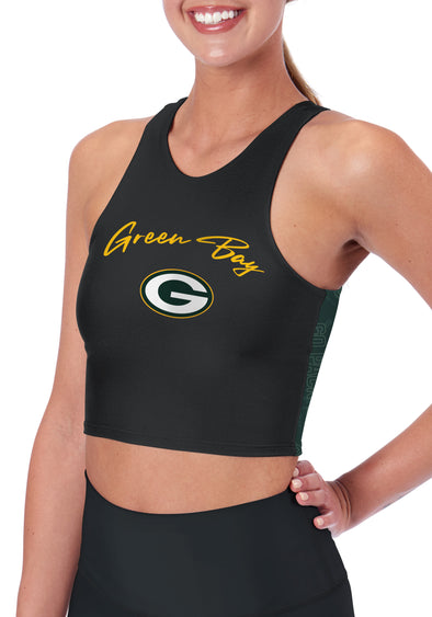 Certo By Northwest NFL Women's Green Bay Packers Crosstown Midi Bra, Black
