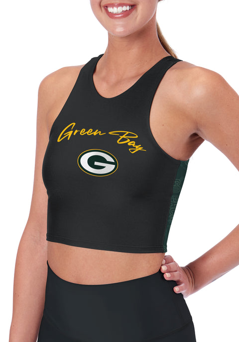 Certo By Northwest NFL Women's Green Bay Packers Crosstown Midi Bra, Black