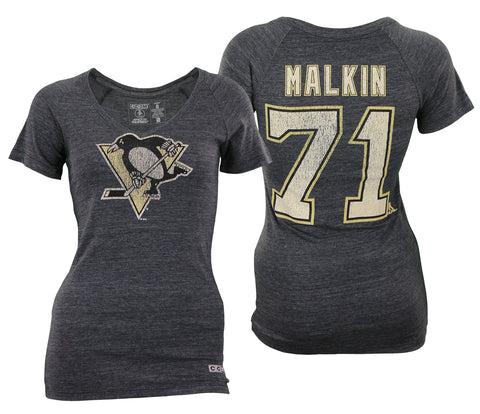 Reebok NHL Women's Pittsburgh Pengiuns Triblend Evgeni Malkin #71 Tee, Grey