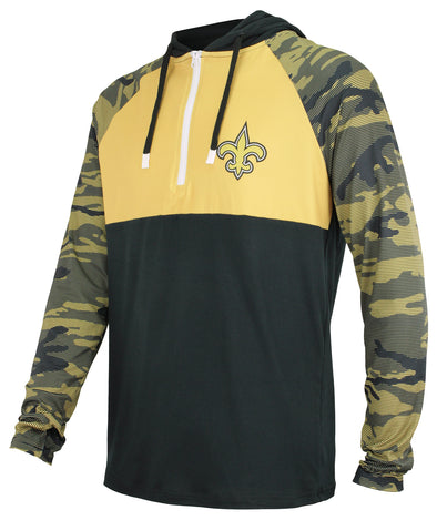 Zubaz NFL Men's New Orleans Saints Team Color Block 1/4 Zip Hoodie W/ Camo Lines