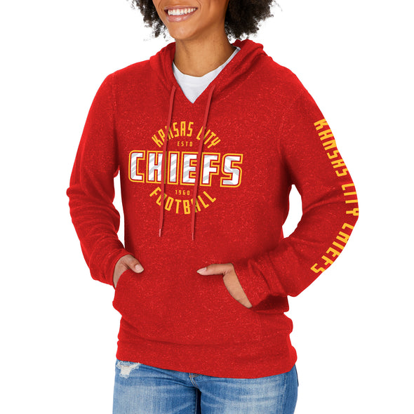 Zubaz NFL Women's Kansas City Chiefs Marled Soft Pullover Hoodie