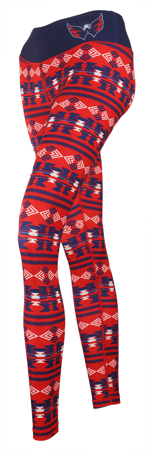 KLEW NHL Women's Washington Capitals Aztec Print Leggings