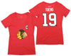 Reebok NHL Womens Chicago Blackhawks Jonathan Toews #19  Tri-Blend Short Sleeve V-Neck Tee, Red