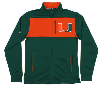 Adidas NCAA Men's Miami Hurricanes Zip Up Tip-Off Campus Jacket, Green-Orange