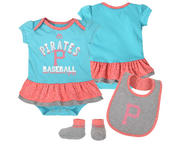 Outerstuff MLB Infant Girl Pittsburgh Pirates Wild Card Creeper, Bib & Bootie Set