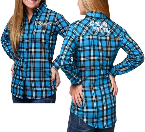 Forever Collectibles NFL Women's Carolina Panthers Check Flannel Shirt