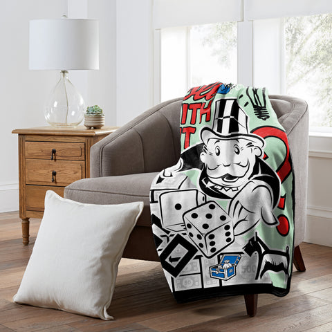 Northwest Hasbro Gaming Monopoly Roll Silk Touch Sherpa Throw Blanket, 50"x60"