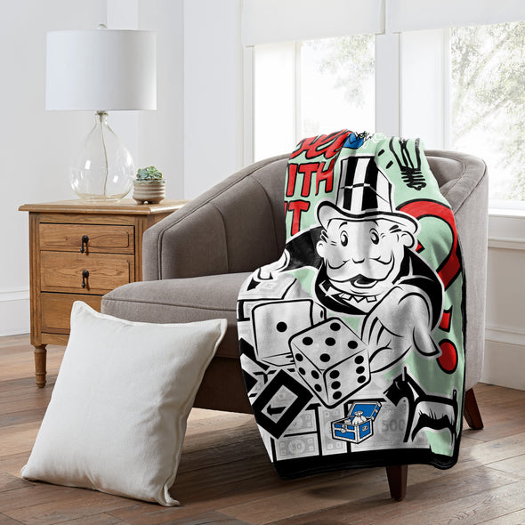 Northwest Hasbro Gaming Monopoly Roll Silk Touch Sherpa Throw Blanket, 50"x60"