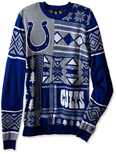 Klew NFL Men's Indianapolis Colts Patches Ugly Sweater, Blue