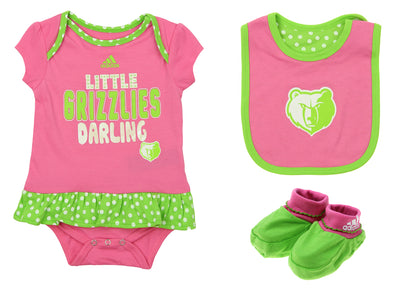 adidas NBA Infants Girls Memphis Grizzlies Pink Little Sweet 3-Piece Bib and Bootie Set