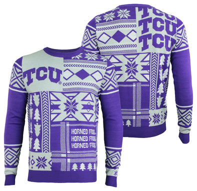FOCO Texas Christian Horned Frogs NCAA Men's Patches Ugly Sweater