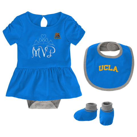 Outerstuff NCAA Infant Girls UCLA Bruins MVP Creeper, Bib & Bootie Set