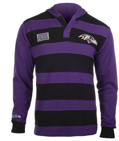 KLEW NFL Men's Baltimore Ravens Striped Rugby Pullover Hoodie, Black/Purple