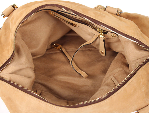 Be&D Big Spring Satchel Suede Leather Bag - Beige