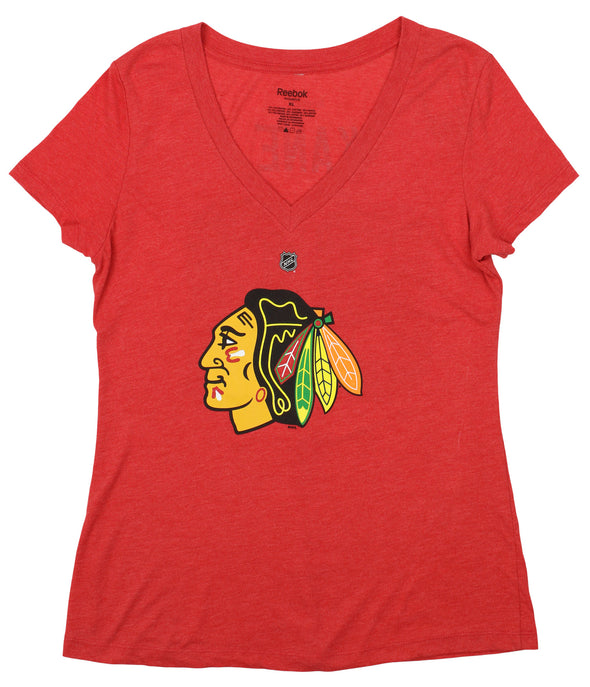 Reebok NHL Womens Chicago Blackhawks Patrick Kane #88 Tri-Blend Short Sleeve Tee, Red