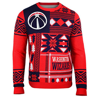 Klew NBA Men's Washington Wizards Patches Ugly Sweater, Red
