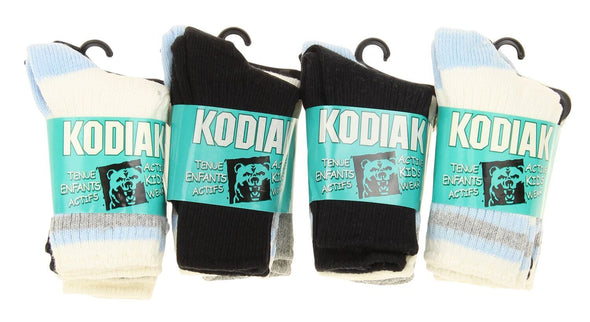 Kodiak Kids 12 Pack Crew Socks, Size 3-5, Black/Grey/White Blue