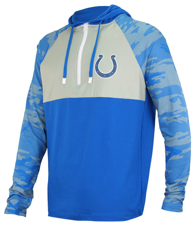 Zubaz NFL Men's Indianapolis Colts Team Color Block 1/4 Zip Hoodie W/ Camo Lines