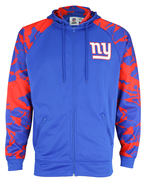 Zubaz NFL Men's New York Giants  Full Zip Hoodie with Lava Sleeves