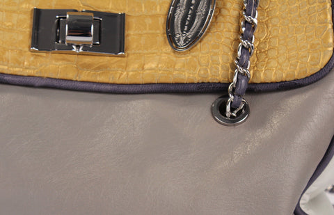 Elie Tahari Vicky Embossed Croc Leather Chain Strap Shoulder Bag Purse