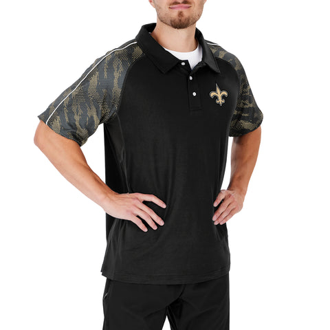 Zubaz NFL Men's New Orleans Saints Elevated Field Polo W/ Viper Print Accent