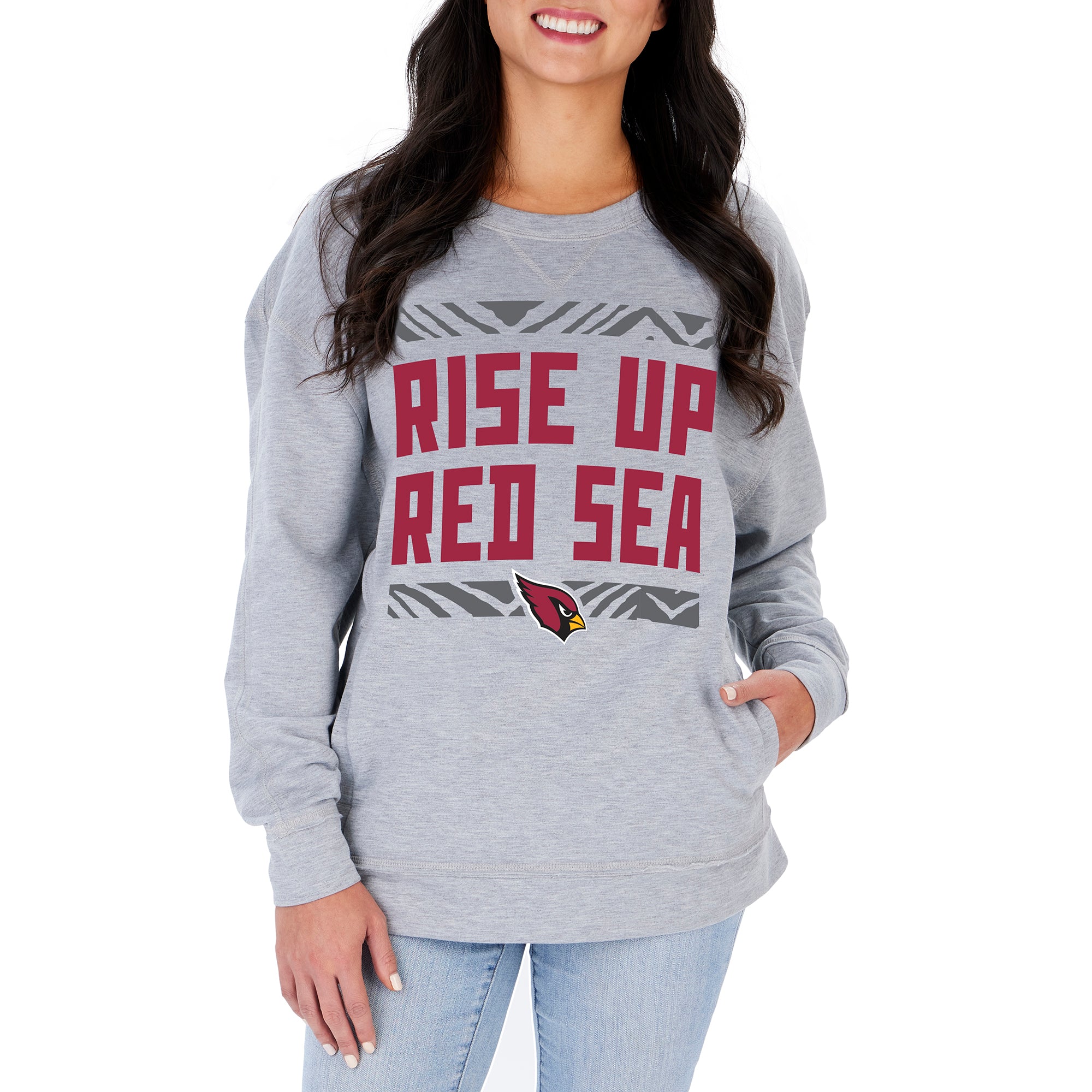 Zubaz Arizona Cardinals Heather Gray Crew Neck Sweatshirt with Zebra Graphic, Large