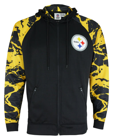 Zubaz NFL Men's Pittsburgh Steelers  Full Zip Hoodie with Lava Sleeves