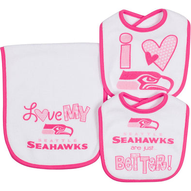 NFL Infant Girls Seattle Seahawks Dribbler Bibs & Burp Cloth Set, One Size