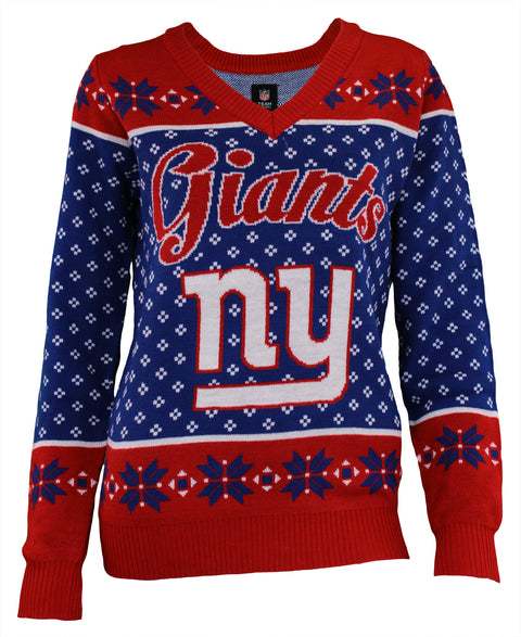 Forever Collectibles NFL Women's New York Giants Big Logo V-Neck Sweater