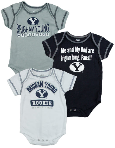 NCAA College Infants Brigham Young Cougars BYU 3 Pack Creeper Bodysuit Set