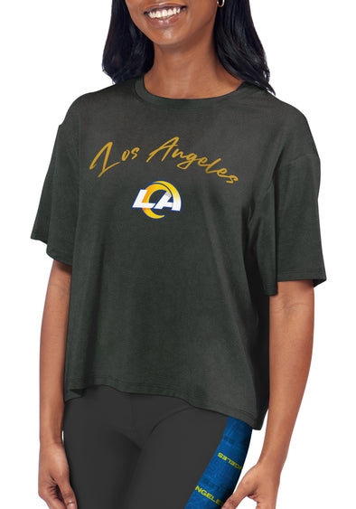 Certo By Northwest NFL Women's Los Angeles Rams Turnout Cropped T-Shirt, Charcoal