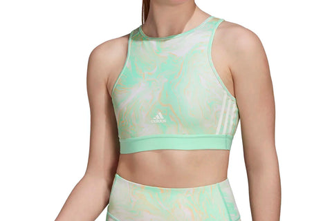 Adidas Women's Hyperglam Aeroready Training Light-Support Marble-Print Workout Bra, Multicolor/Pulse Mint