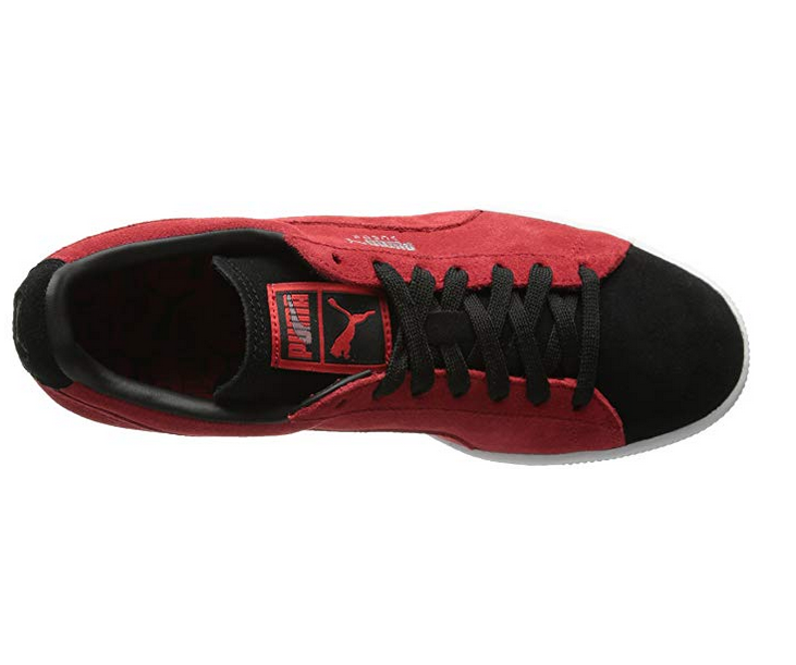 Black and red suede top pumas