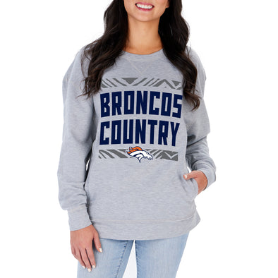 Zubaz NFL Women's Denver Broncos Heather Gray Crewneck Sweatshirt